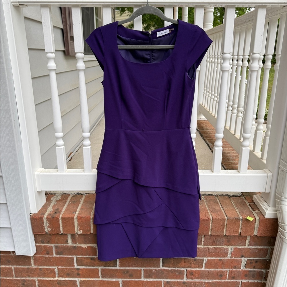 Calvin Klein Purple Layered Fitted Dress Size 4 Women’s - Picture 2 of 6